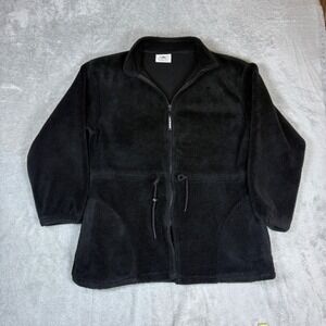 Black Mountain Fleece Jacket Womens L Full Zip Drawstring Waist Black USA